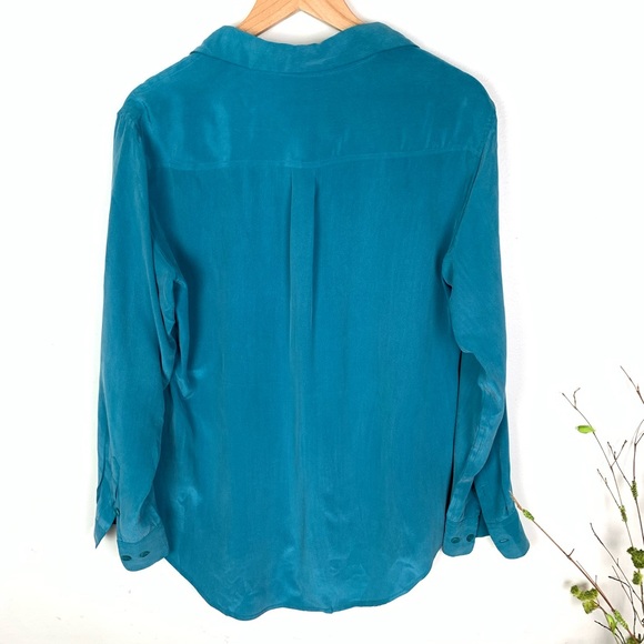 Equipment Turquoise 100% Silk Button Front Blouse - Picture 2 of 8